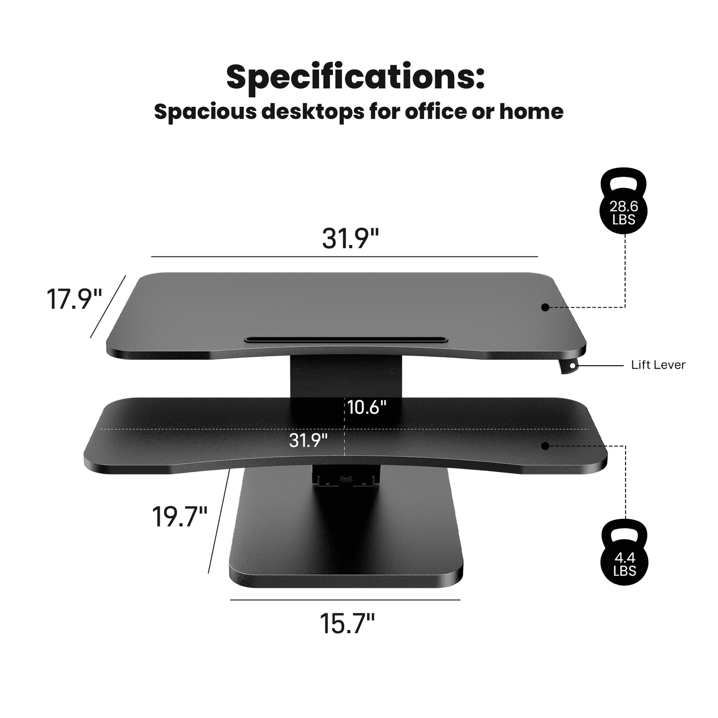 Standing Desk Converter, 32 inch Height Adjustable Desk Riser or Dual Monitor Workstation with Removable Keyborad Tray for Home Office