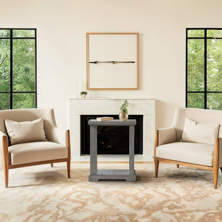 Waterproof End Table for Living Room, Easy Assembly Side Tables, Modern Bedside Nightstand, 2'' Tabletop Thickness, Wash Gray