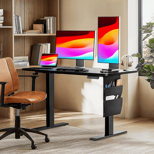 CHITOOMA Electric Standing Desk with Storage Bag, 48" x 24" Adjustable Height Sit to Stand Desk with 4 Memory Pre-Set, Headphone Hook for Home Office, Black