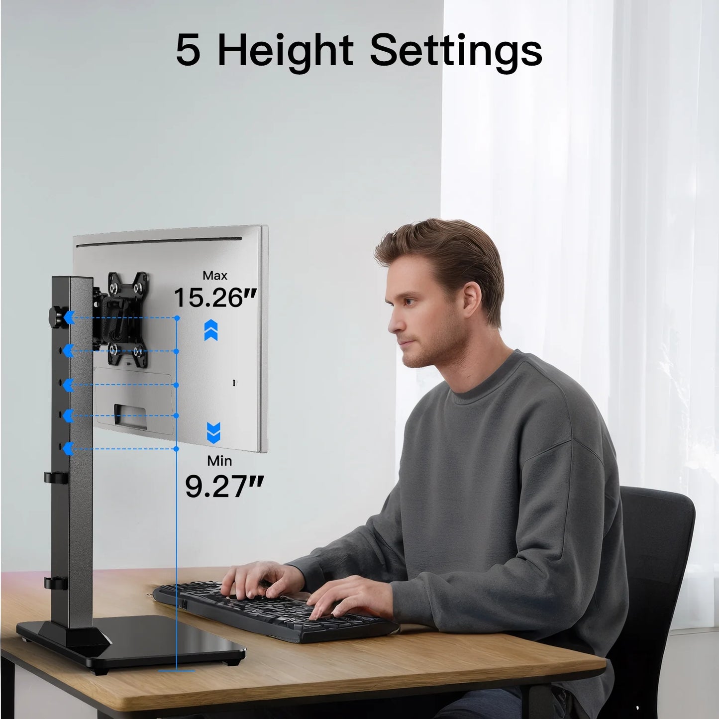 MountFTV Monitor Stand for 13-34 inch Screen, 5 Height Adjustable, Swivel Desk Monitor Stand Riser, Holds up to 44lbs