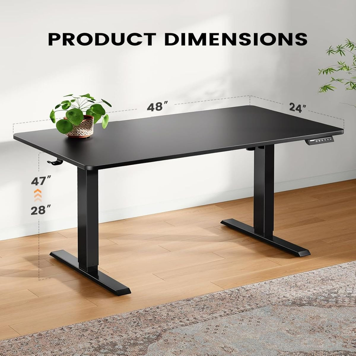One Piece Standing Desk, 48x24 inch Adjustable Stand Up Desk with Cable Management Tray, Black