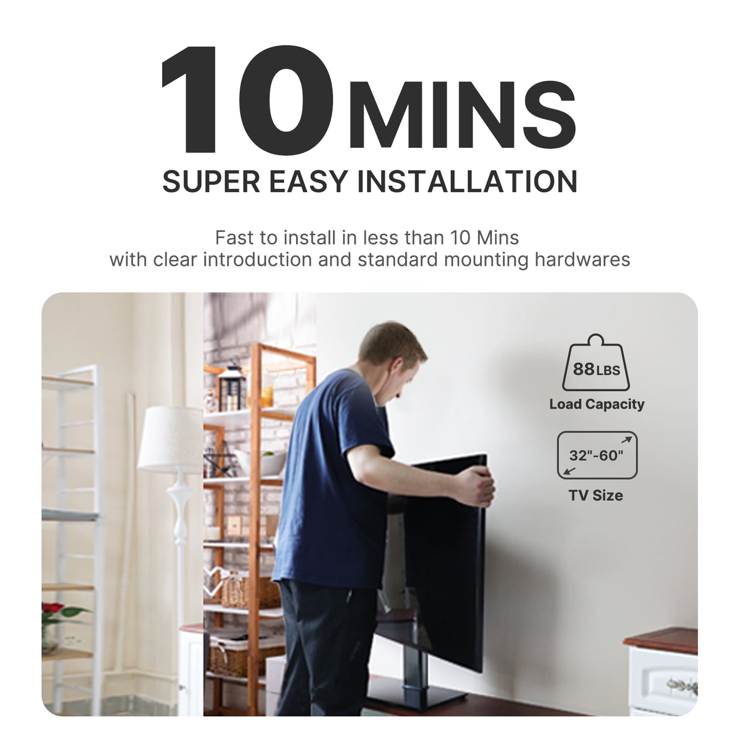 Universal TV Stand Adjustable Height Tabletop TV Stand Fits 32-55 inch TVs, Hold up to 88lbs, Max 400x400mm