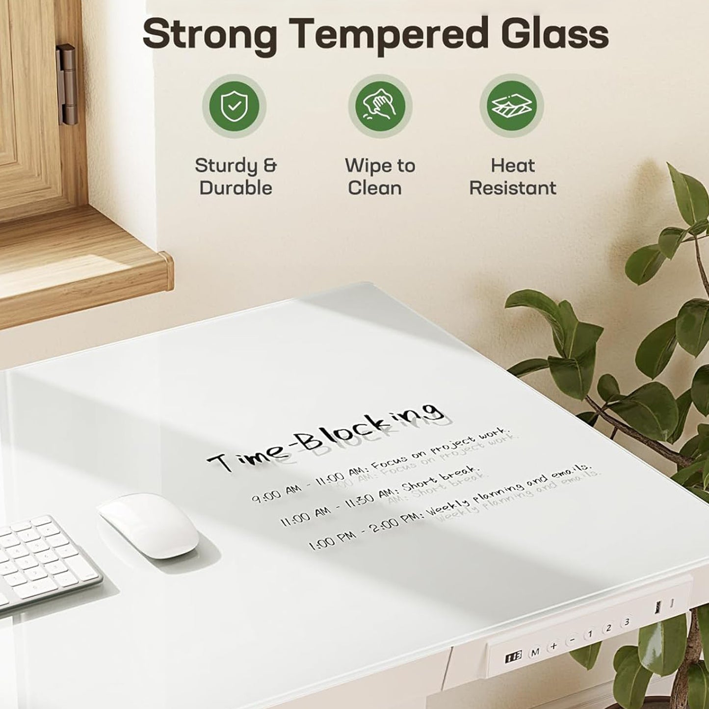 CHITOOMA 55" x 28" One Piece Glass Top Standing Desk with Drawer, Electric Height Adjustable Office Desk with USB Charging Ports, Sit to Stand Desk for Home