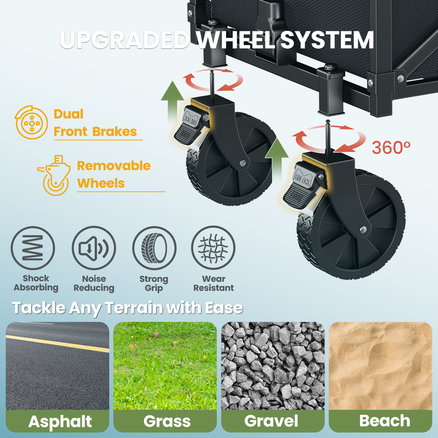 Collapsible Wagon Cart with Expandable Storage & Locking Front Wheels, Portable Foldable Wagon for Beach, Camping, Shopping