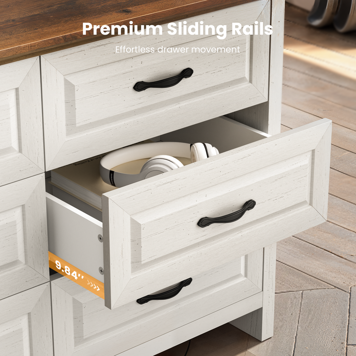 Farmhouse 6 Drawer Dresser for Bedroom, 47.2" Wide Double Dresser with Large Drawers, Wooden Chest of Drawers for Living Room, Hallway, Entryway, Nursery Room, White & Brown