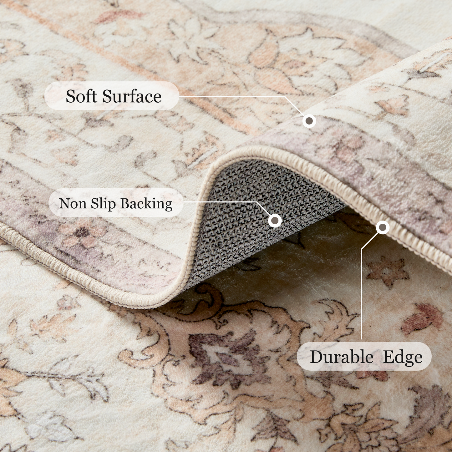 3'x5' Machine-washable Area Rugs for Living Room, Stain Resistant Non-Shed Carpet, Boho Area Rugs with Non-Slip Backing for Bedroom, Dining Room, Dorm, Office