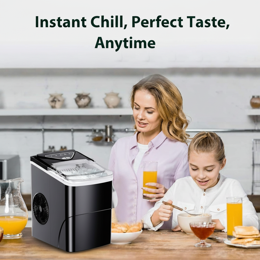 Philergo Ice Maker Countertop, 26lbs/Per Day, 9 Bullet Ice Cubes in 6 Mins, Self-Cleaning Ice Maker with Ice Scoop, Basket,2 Sizes of Bullet Shaped Ice for Home/Office/Kitchen,Black