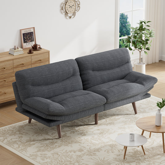 CHITOOMA 75" W Corduroy Convertible Futon Sofa Bed with Adjustable Backrest & Armrests, Comfy Loveseat Folding Sleeper Sofa Couches for Living Rooms Apartment Office, Gray