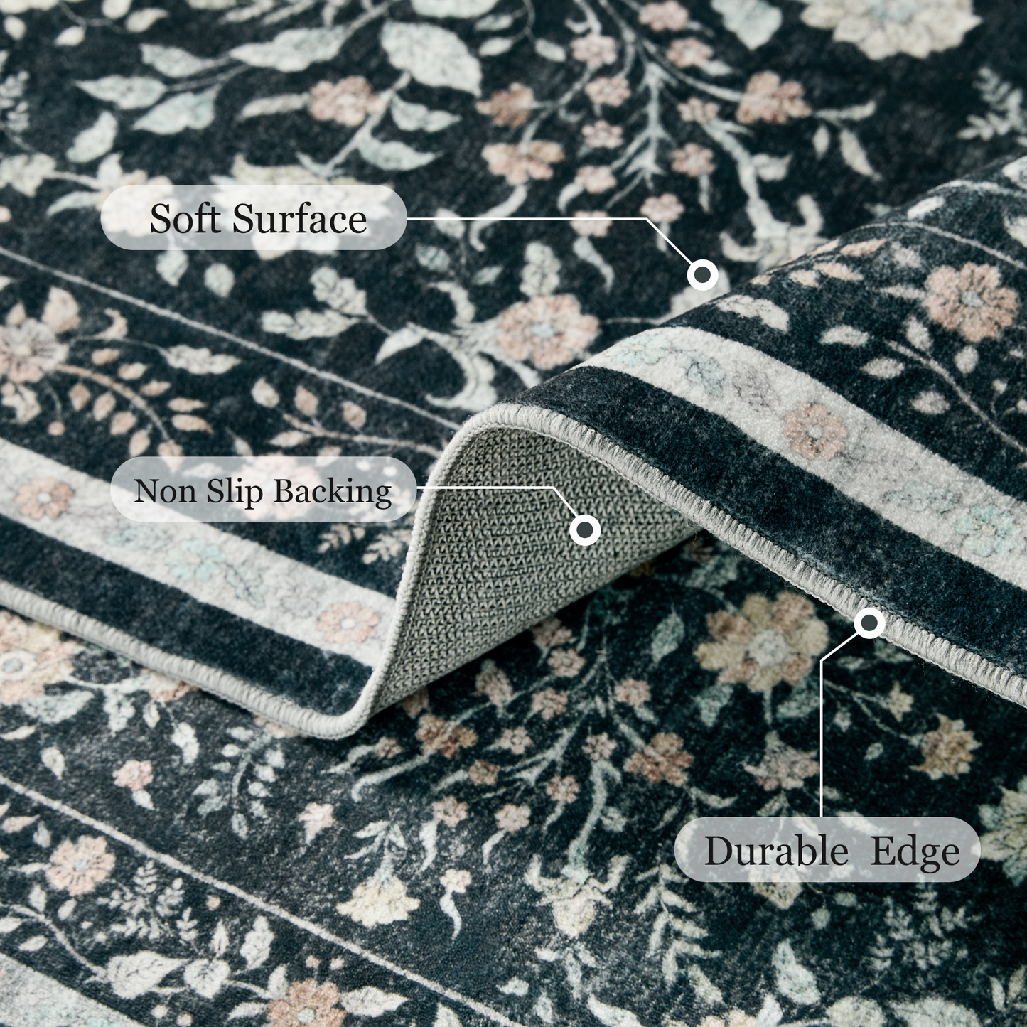 9'x12' Boho Area Rugs for Living Room, Machine Washable Area Rug with Non-Slip Backing, Stain Resistant Non-Shed Carpet for Bedroom, Dining Room, Dorm, Office