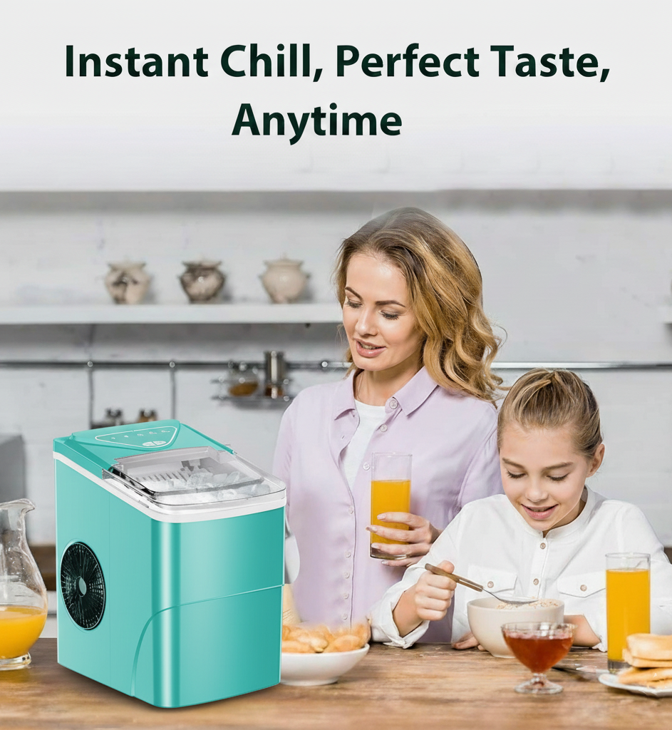 Philergo Ice Maker Countertop, 26lbs/Per Day, 9 Bullet Ice Cubes in 6 Mins, Self-Cleaning Ice Maker with Ice Scoop, Basket,2 Sizes of Bullet Shaped Ice for Home/Office/Kitchen,Green