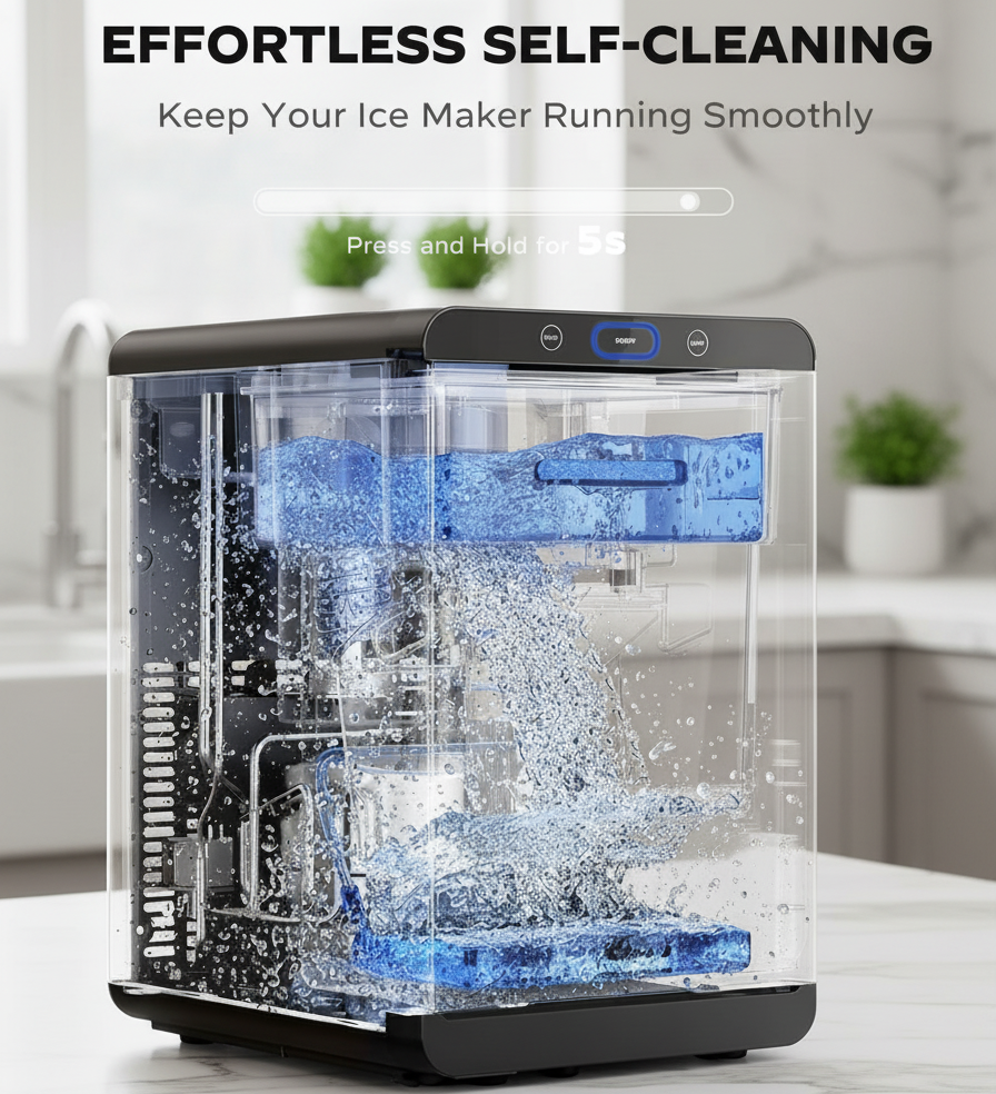 Philergo Nugget Ice Maker Countertop, 44Lbs/24H, Self-Cleaning Pellet Ice Machine with Ice Scoop and Basket, 10-15 Minute Ice Making for Home/Kitchen/Office, Black