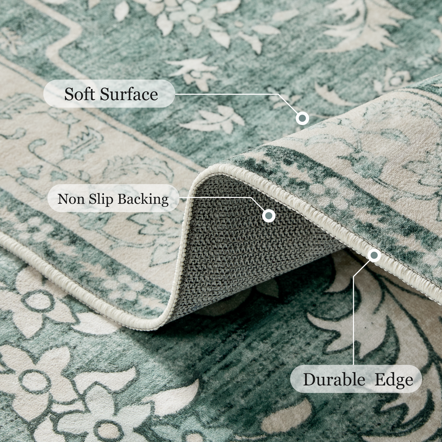 5'x7' Boho Area Rugs for Living Room, Machine Washable Stain Resistant Non-Shed Carpet, Area Rug with Non-Slip Backing for Bedroom, Dining Room, Dorm, Office