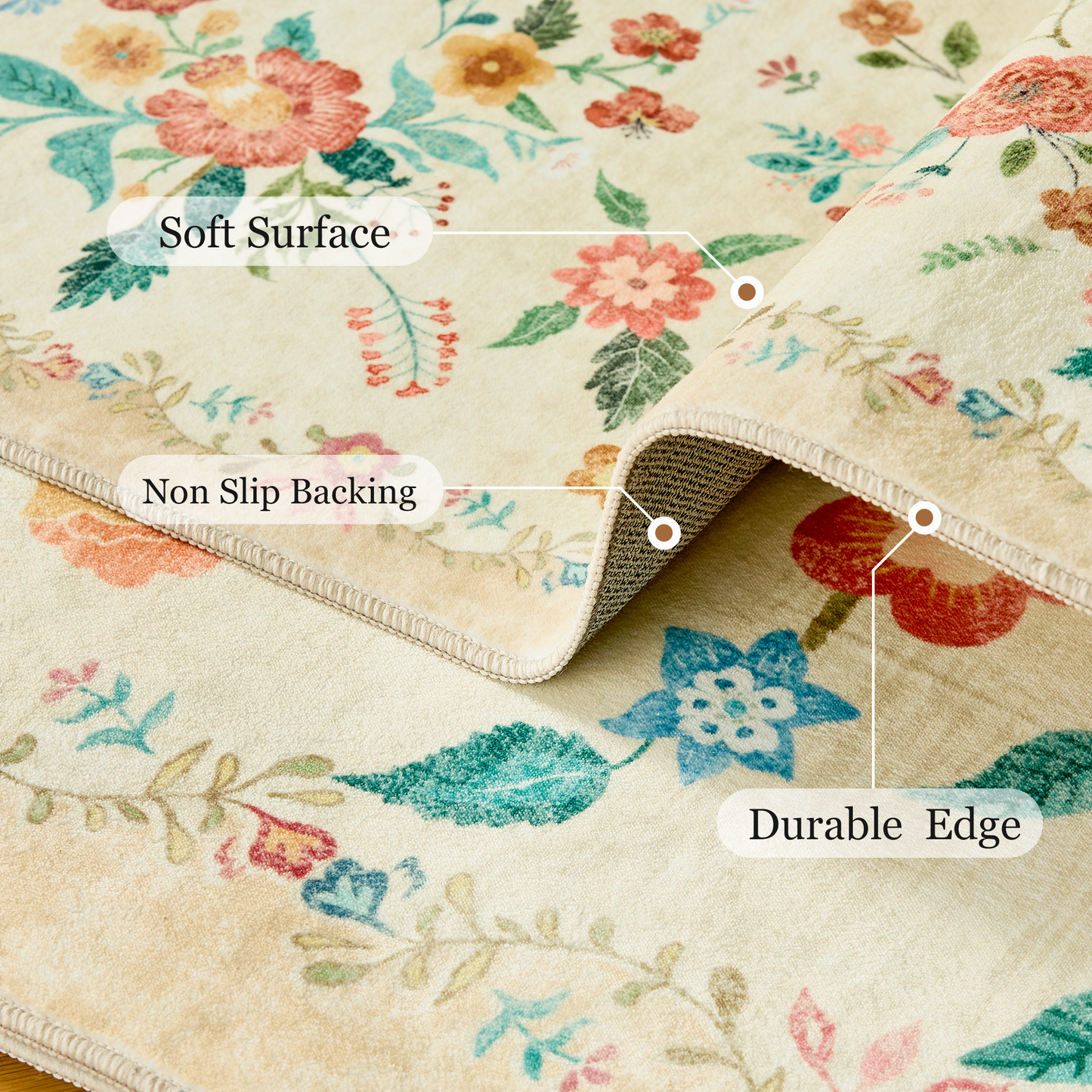 3'x5' Boho Area Rugs for Living Room, Machine Washable Stain Resistant Non-Shed Carpet, Area Rug with Non-Slip Backing for Bedroom, Dining Room, Dorm, Office