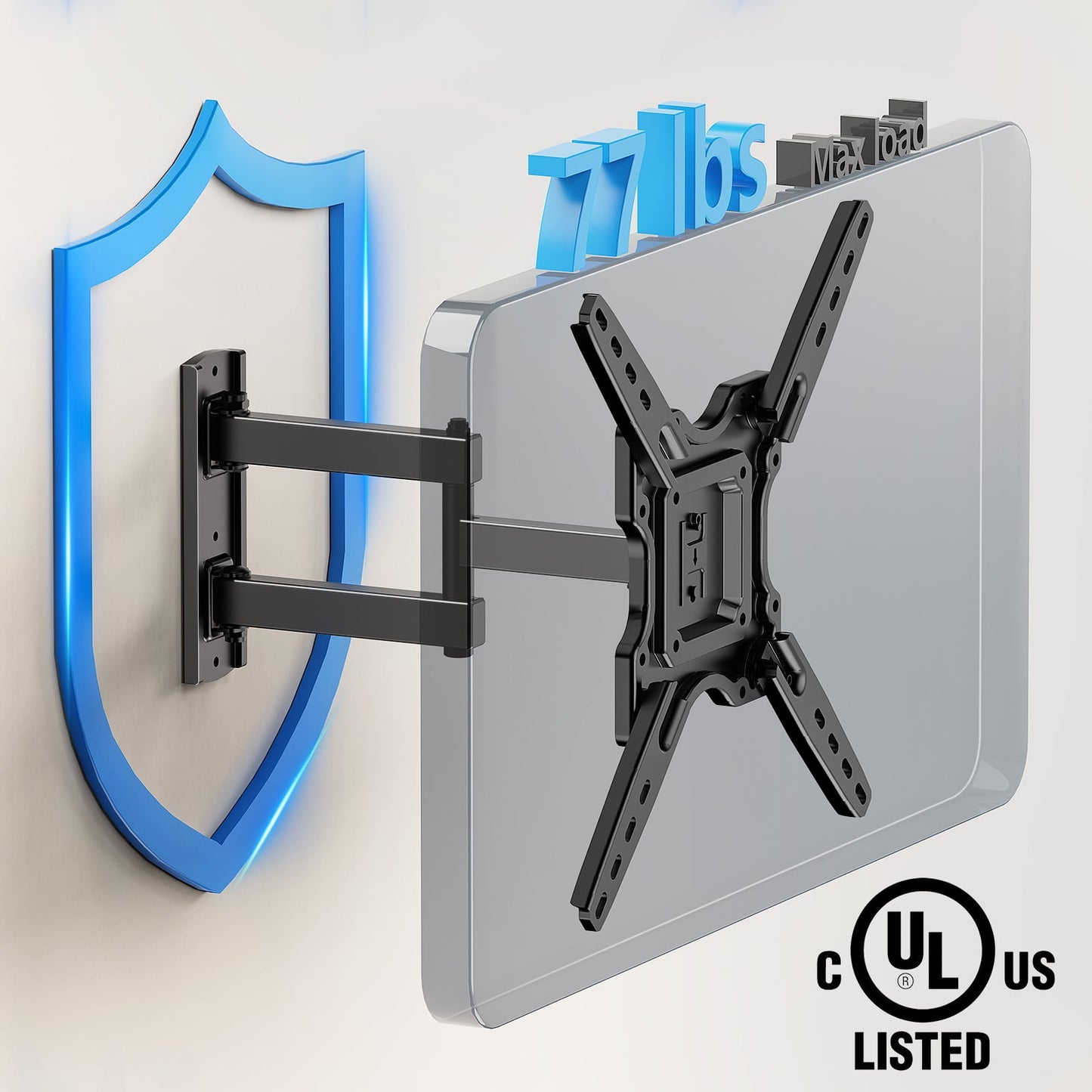 MountFTV Full Motion TV Wall Mount Bracket for 26-65 inch TVs, Max 400*400mm, Holds up to 77 lbs, 12"/16" Wood Studs(复制)