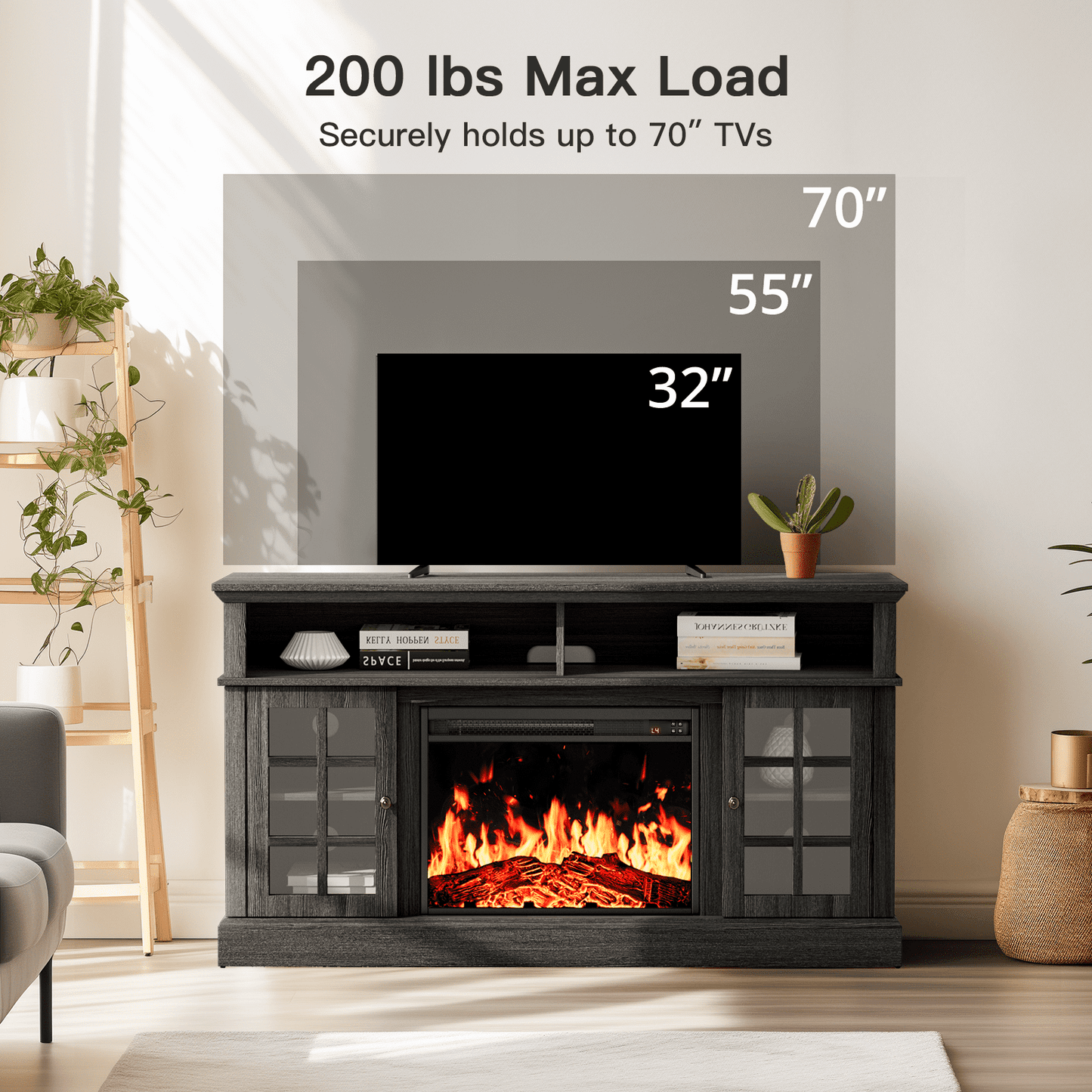 Electric Fireplace TV Stand for 70″ TVs with remote control Fireplace Entertainment Center TV Console Table with 23″ Fireplace, Holds up to 200 lbs - Walmart.com