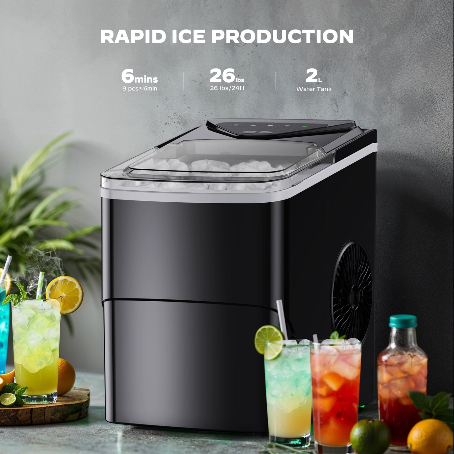 Philergo Smart Countertop Ice Maker with APP Control, 9Pcs/6Mins, 26lbs/24Hrs, 2 Ice Cube Sizes, Portable Bullet Ice Maker Self-Cleaning, Quiet Ice Maker Machine for Home KitcherOffice RV, Black