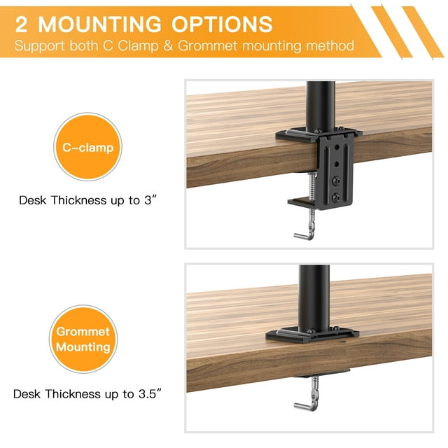Dual Arms Desk Mount for 13-27 " Screens, Heavy Duty Fully Adjustable Monitor Desk Mount