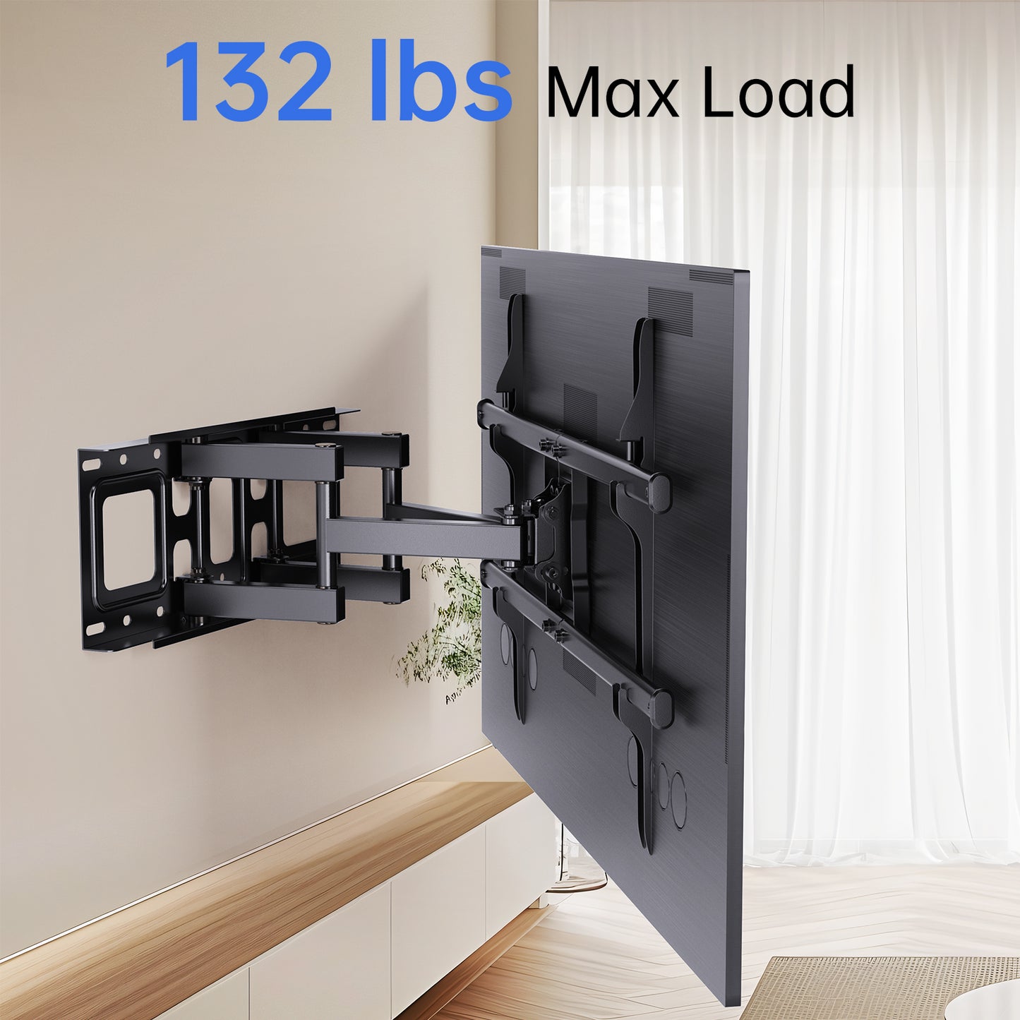 MountFTV Full Motion TV Wall Mount Bracket for 37-75 inch Flat Curved TVs, Max 600x400mm, Holds up to 132lbs