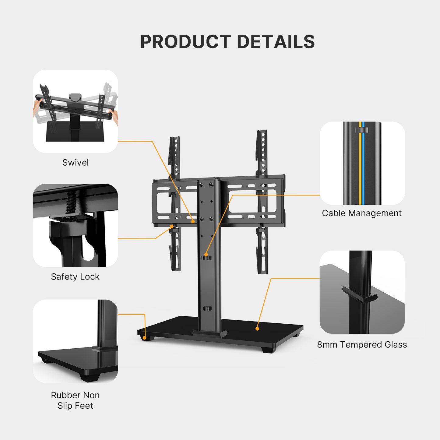 Universal TV Stand Adjustable Height Tabletop TV Stand Fits 32-55 inch TVs, Hold up to 88lbs, Max 400x400mm