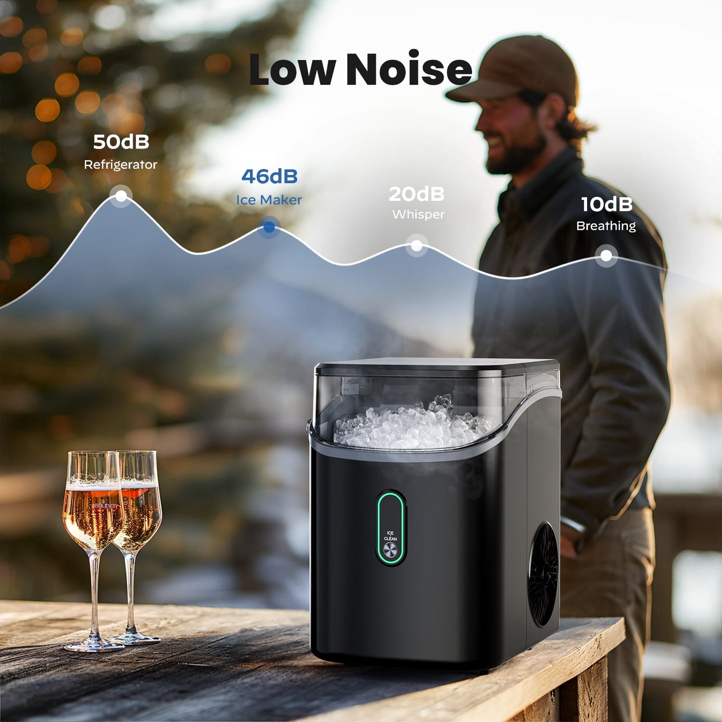 Philergo Nugget Ice Maker Countertop, Pebble Ice Maker with Soft Chewable Ice, 35 lbs/24 Hrs for Home, Kitchen, RV, Camping, Black