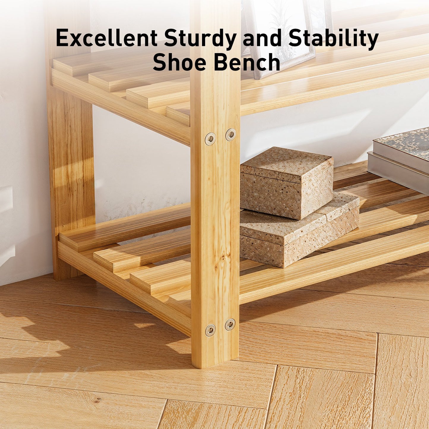 CHITOOMA 3 Tier Bamboo Shoe Storage Bench for Entryway,Wood Hallway Shoe Rack Shoe Organizer Shelf for Living Room Bedroom,Natural