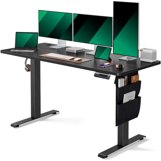 CHITOOMA 55" x 24" Electric Standing Desk, Adjustable Height Sit to Stand Desk with 4 Memory Pre-Set, Storage Bag, Headphone Hook for Home Office, Black
