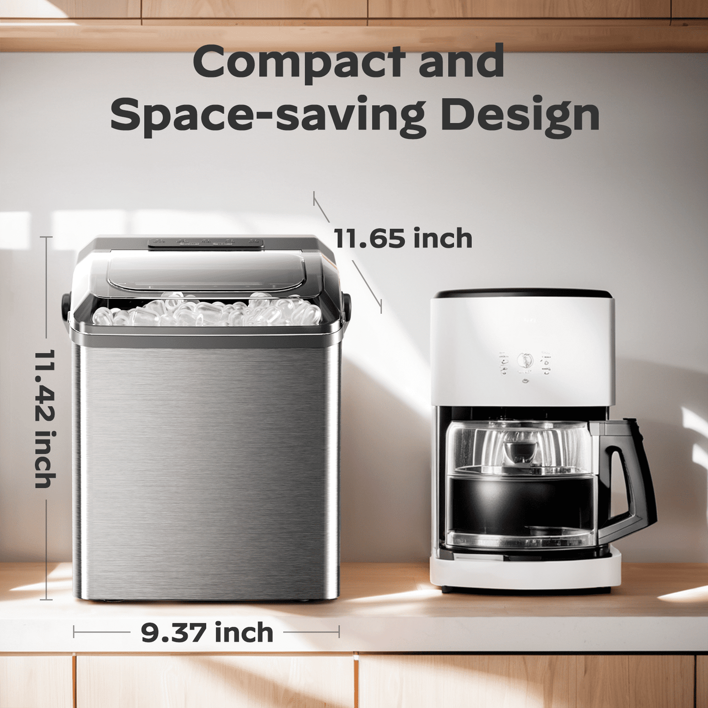 Ice Makers Countertop,Ice Maker Machine 6 Mins 9 Bullet Ice, 26 Lbs/24 Hrs, Nugget Ice Maker with Self Cleaning Function, Ice Maker for Home Kitchen Party, Silver
