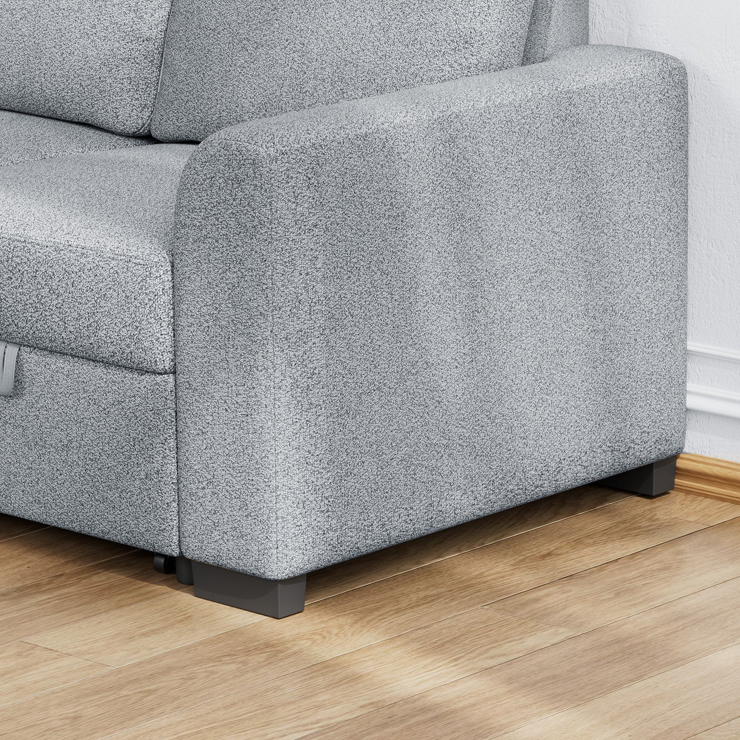 CHITOOMA 60'' Pull Out Sofa Bed Convertible Sleeper Couch with Charging Port, Upholstered Sectional Sofa with 2 Pillows, Reclining Sofas for Living Room, Light Gray