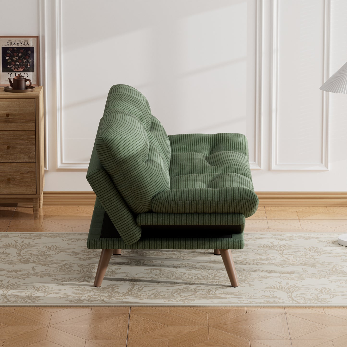 CHITOOMA 66'' Futon Sofa Bed, Green Corduroy Memory Foam Futon Sleeper Sofa Loveseat Convertible Couch Bed for Small Compact Living Spaces,Apartment