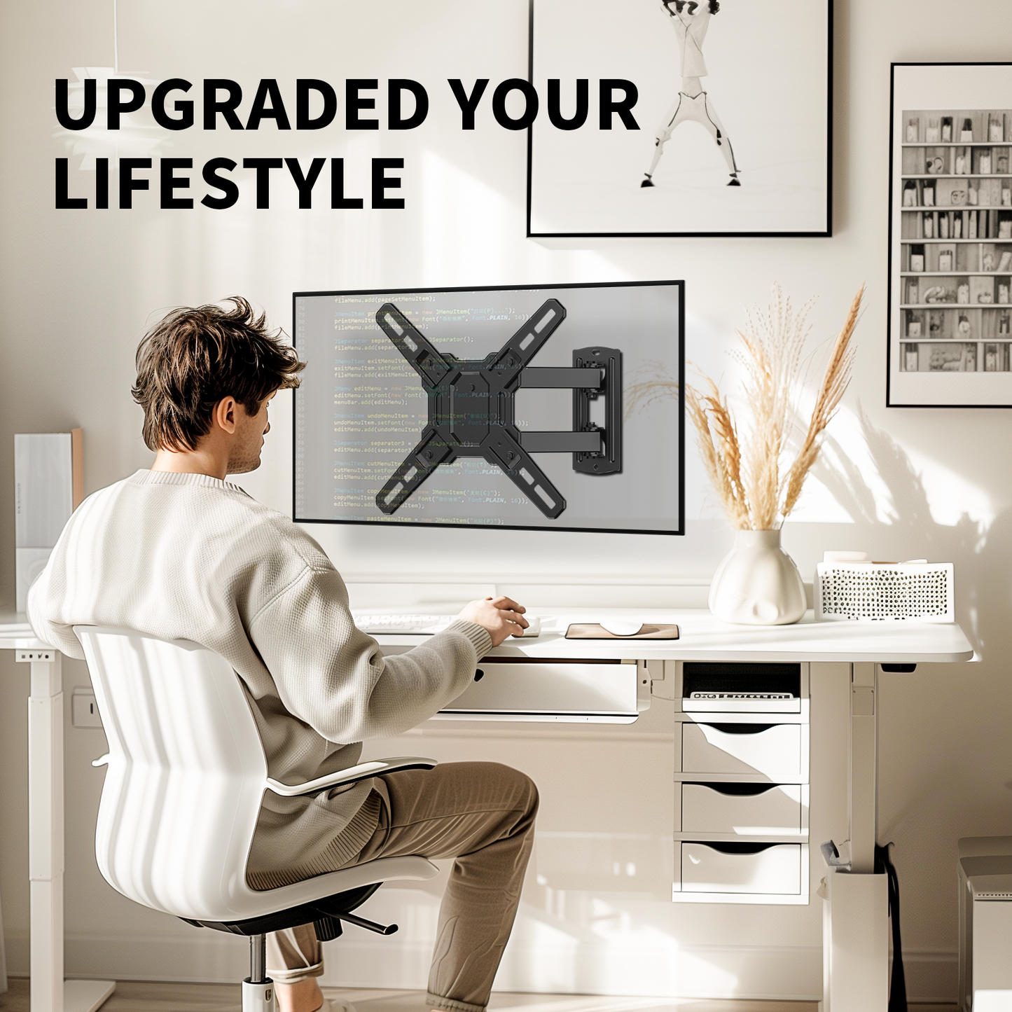MountFTV Full Motion TV Wall Mount Bracket 360°Rotation for 13-42 inch Flat Curved Screen Universal TVs & Monitors, Max 200x200mm, Holds up to 44 lbs