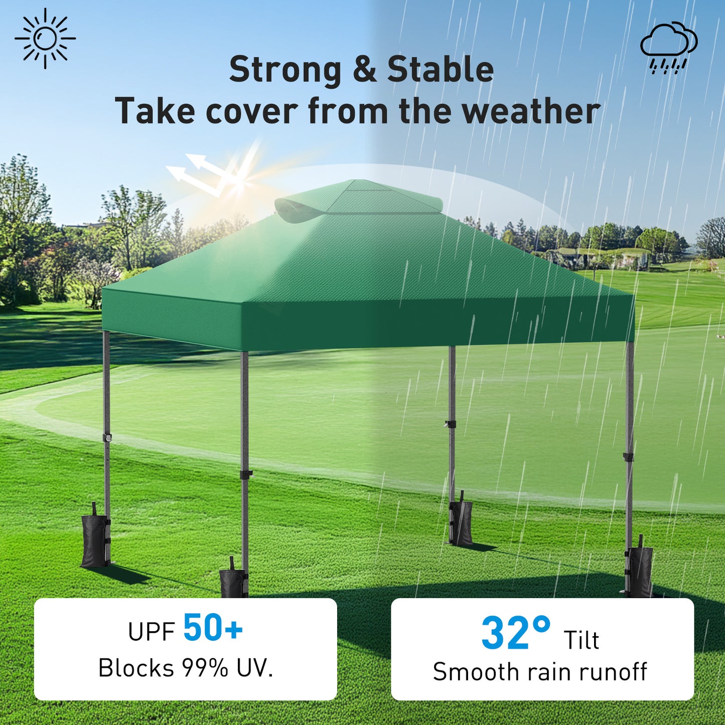 CHITOOMA 10 x 10ft Pop up Canopy Tent, Instant Outdoor Shelter Easy Portable Straight Leg Canopy Tent, Green