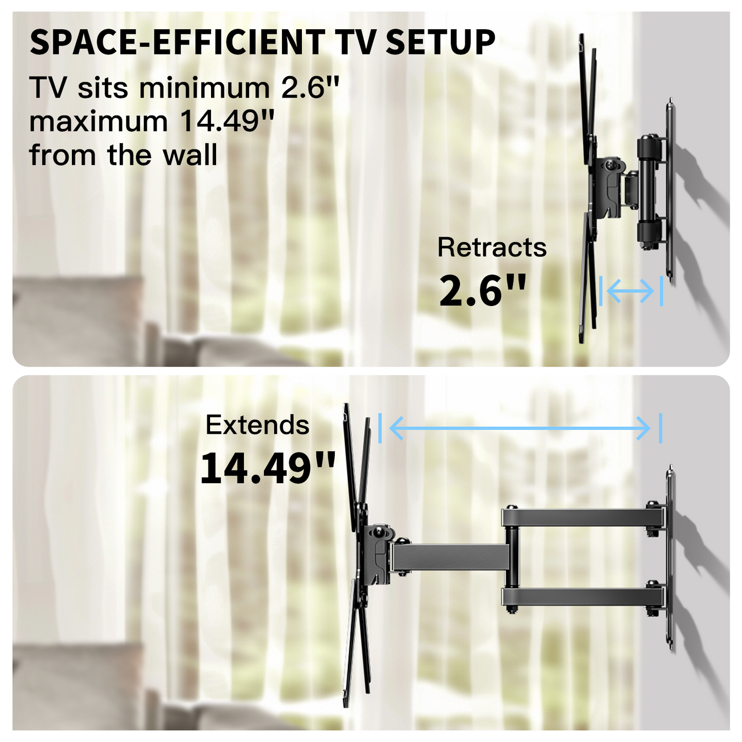 MountFTV Full Motion TV Wall Mount with 360°Rotation for Most 26–50 inch TVs, TV Monitor Wall Mount Bracket holds up to 55lbs, Max 400x400mm