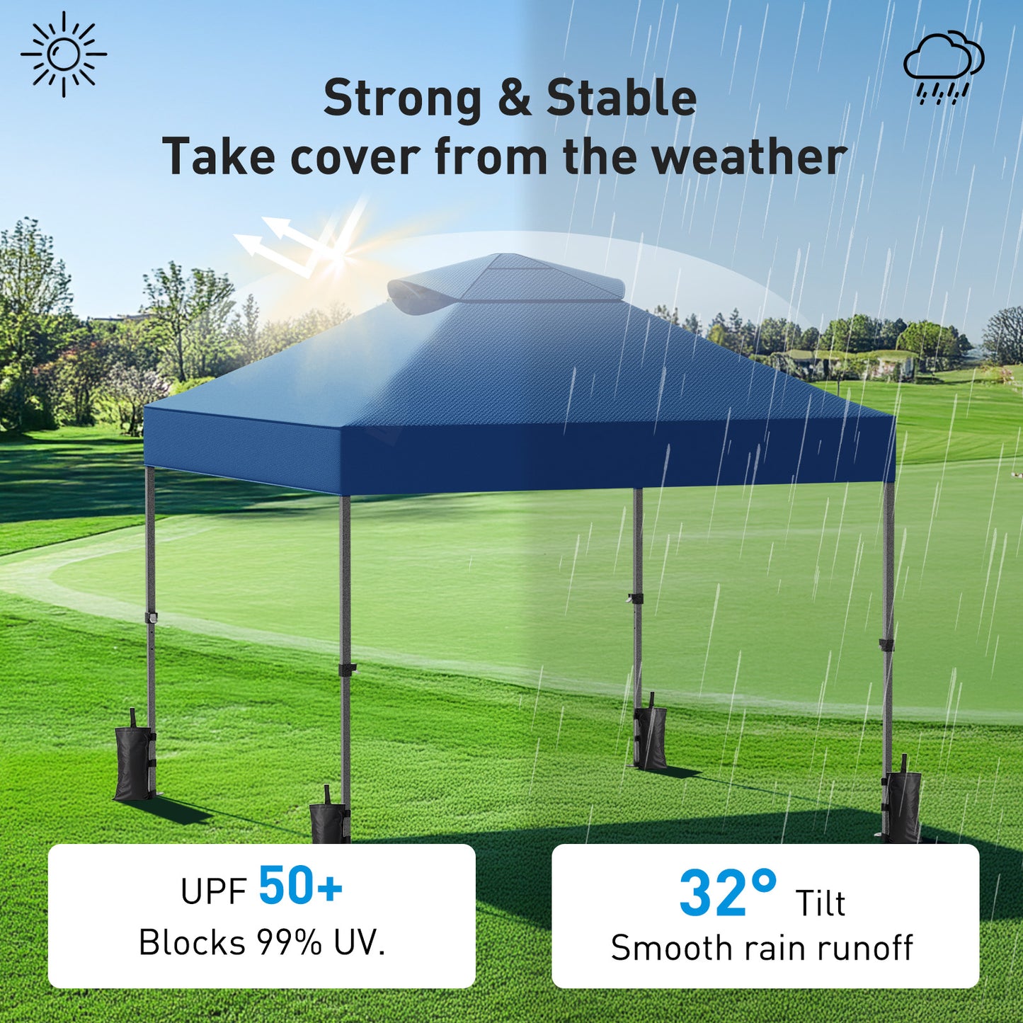 CHITOOMA 10 x 10ft Pop up Canopy Tent, Instant Outdoor Shelter Easy Portable Straight Leg Canopy Tent, Navy Blue