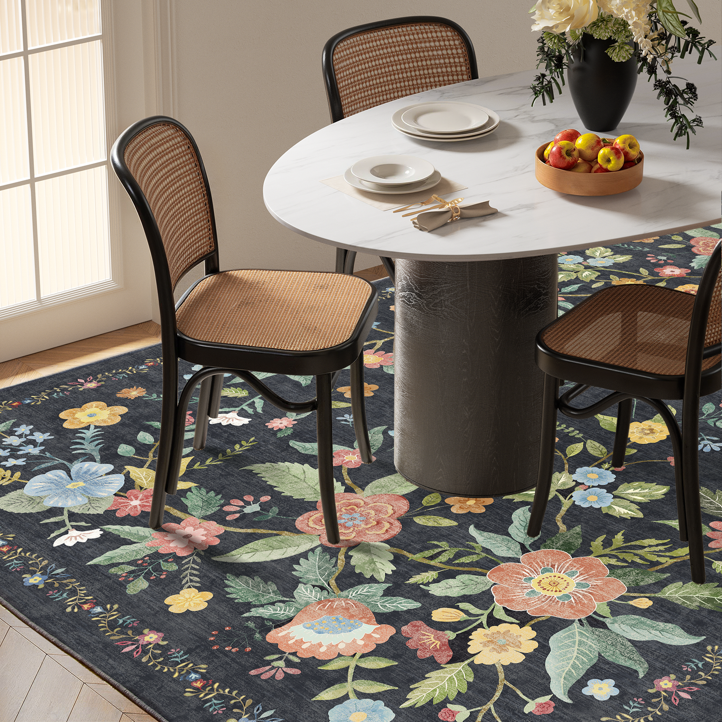 6'x9' Boho Area Rugs for Living Room, Machine Washable Area Rug with Non-Slip Backing, Stain Resistant Non-Shed Carpet for Bedroom, Dining Room, Dorm, Office