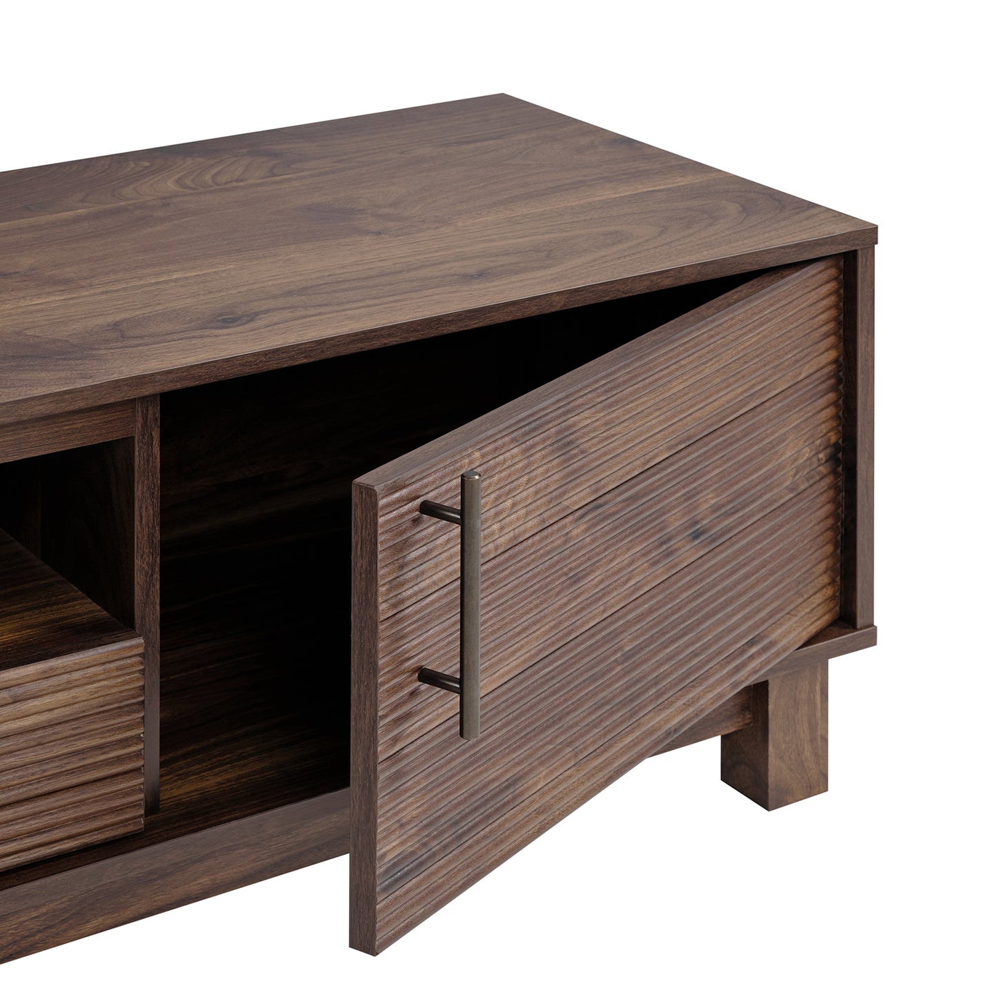 Mid-Century Modern TV Stand for 65″ TVs, Wood TV Console with Reeded 2-Door for Living Room, Brown