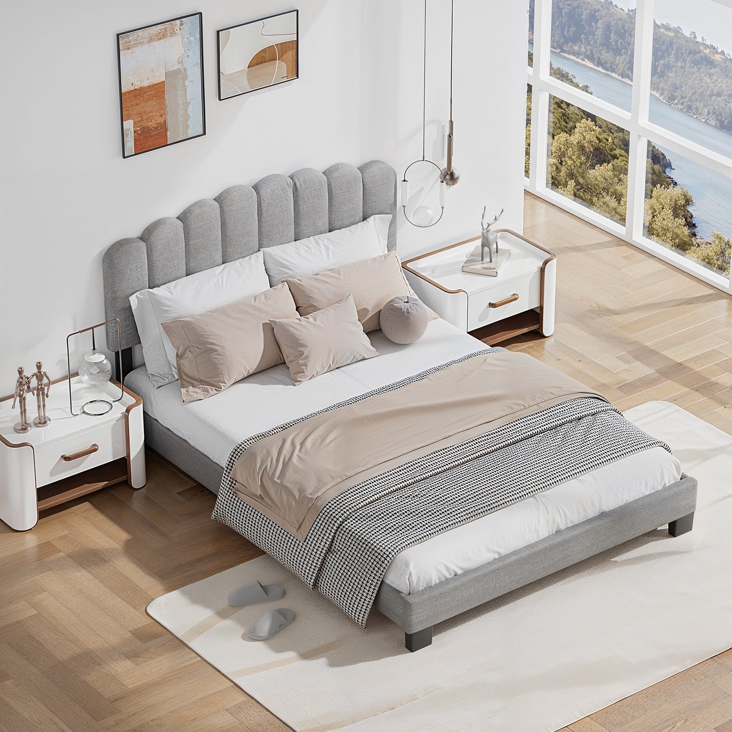 CHITOOMA Full Size Bed Frame with Adjustable Headboard, Grey Linen Upholstered Platform Bed Frame Full No Box Spring Needed, Noise-Free, Heavy Duty