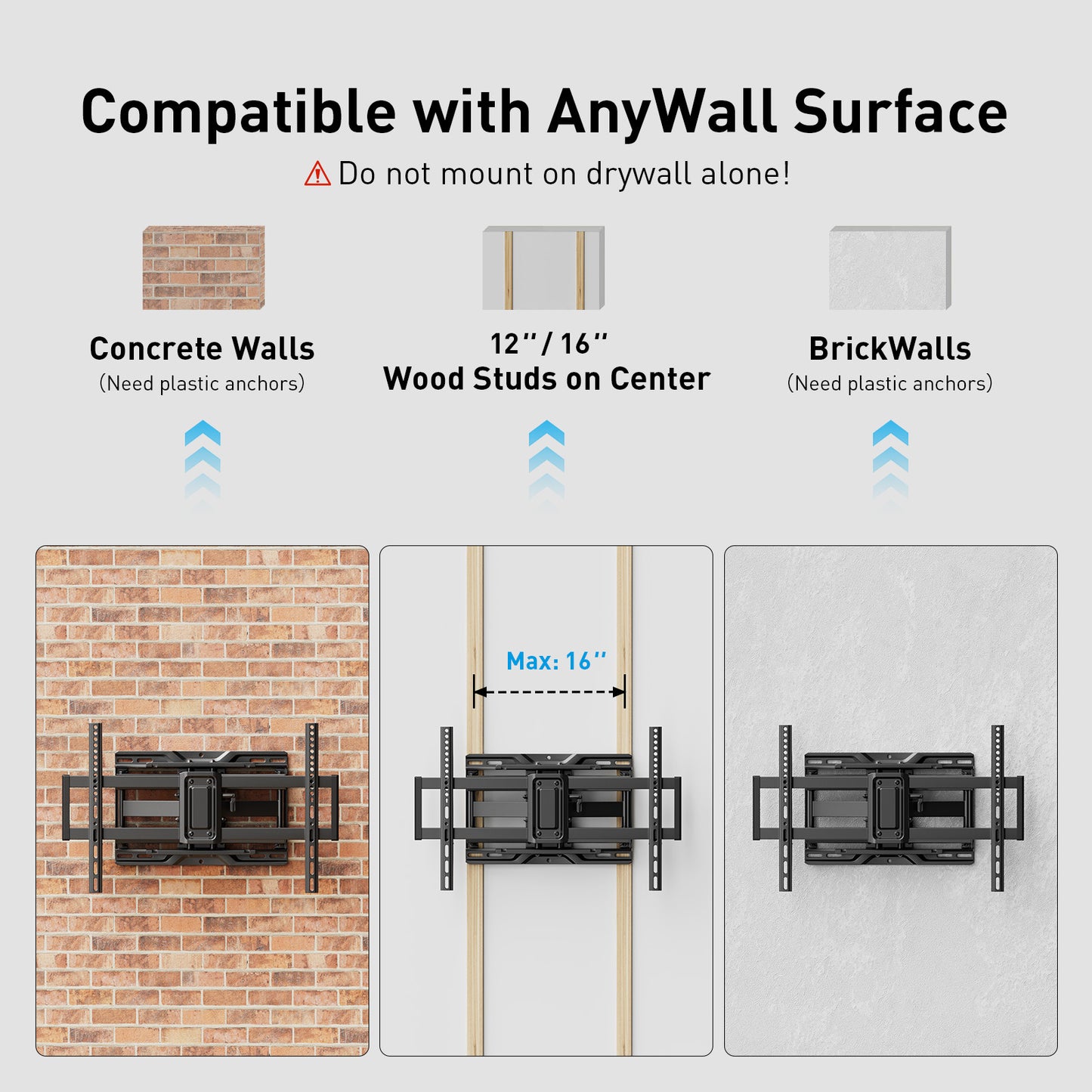 MountFTV Full motion TV Wall Mount Bracket for 42-85 600x400mm, Holds up to 132lbs