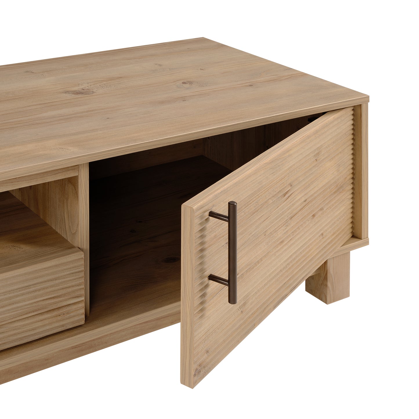 Mid-Century Modern TV Stand for 65″ TVs, Wood TV Console with Reeded 2-Door for Living Room, Nature