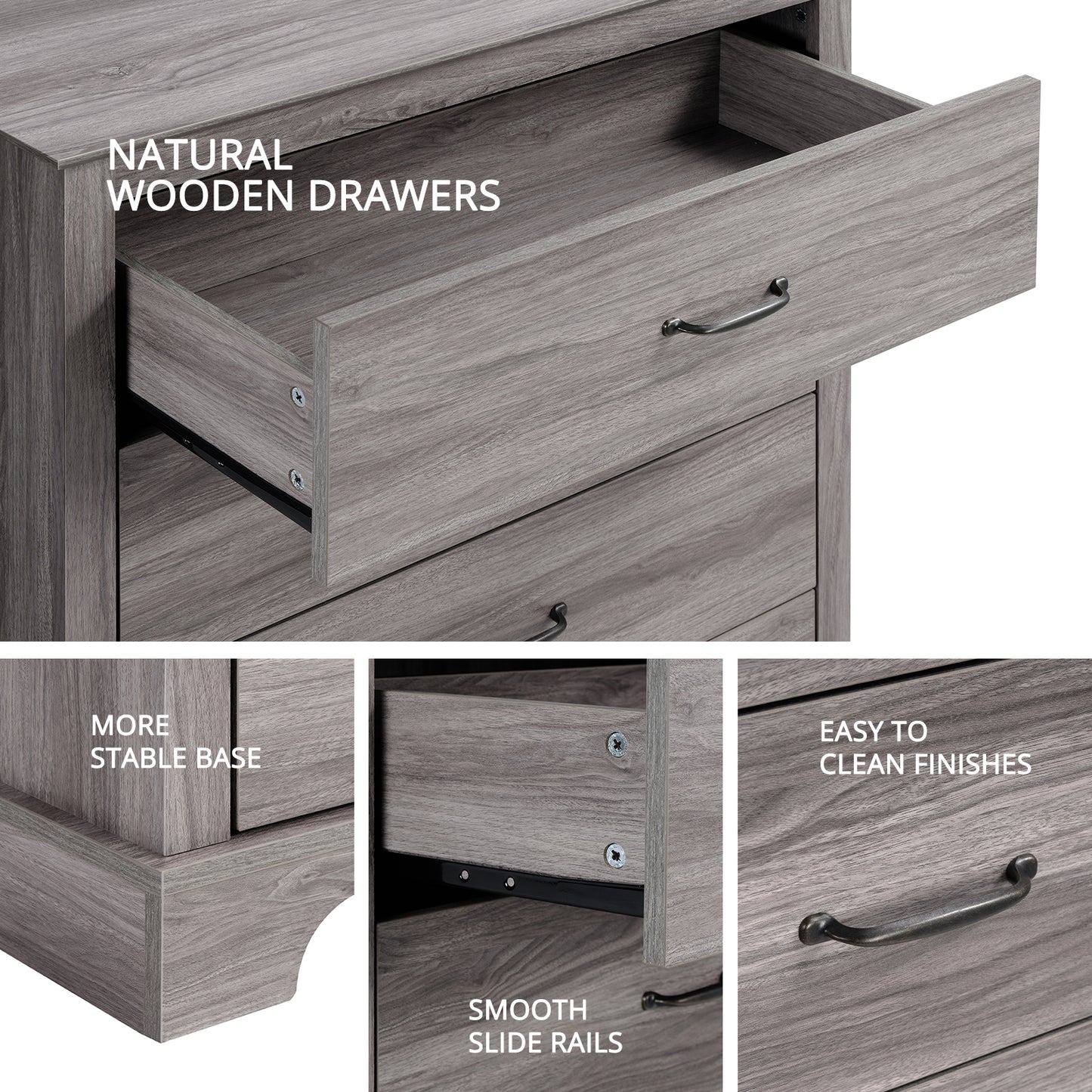 CHITOOMA 5 Dresser for Bedroom Wooden Chest of Drawers Dresser for Living Room, Entryway, Gray