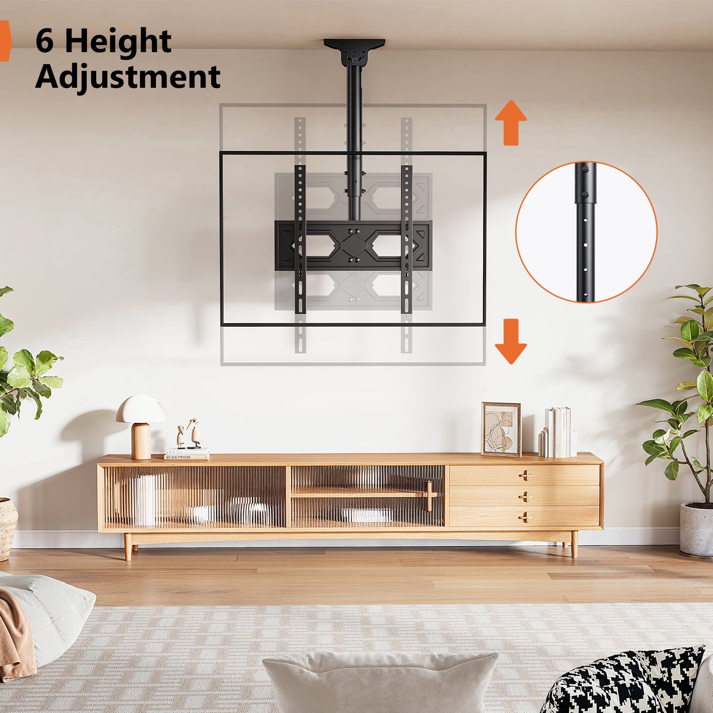 MountFTV Ceiling TV Mount for 26-65 inch TVs,Adjustable Height Full Motion Full Motion TV Mount Bracket, Holds up to 110lbs, Max 400x400mm