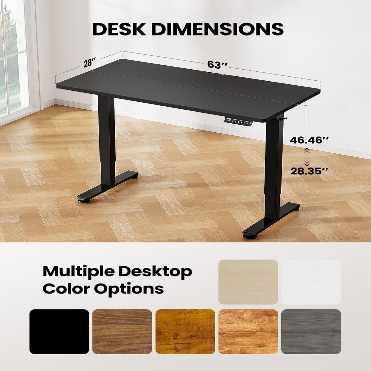 63 x 28 Inches Height Adjustable Electric Standing Desk, Sit Stand up Desk with 4 Memory PreSetting, Black