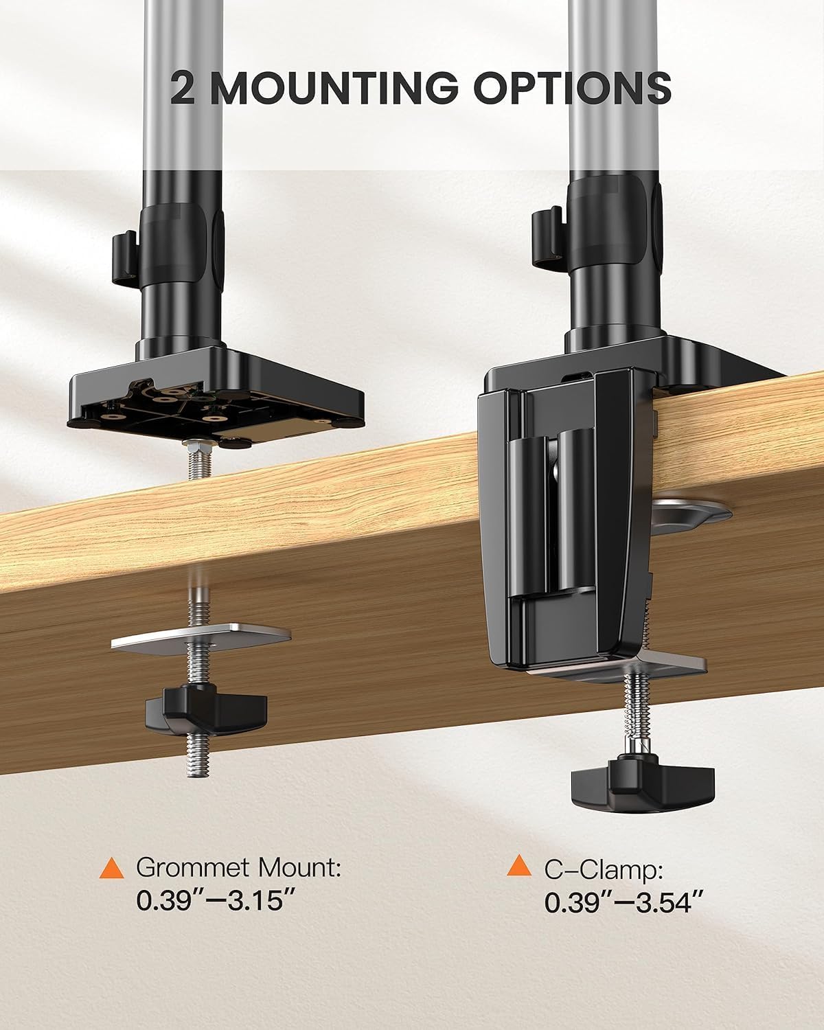 Triple Monitor Desk Mount Stand, Adjustable Gas Spring Arm Mount for 13 to 27 inch Computer Screens, Heavy-Duty VESA Compatible Triple Monitor Stand with USB, Each Arm Supports up to 17.6 lbs