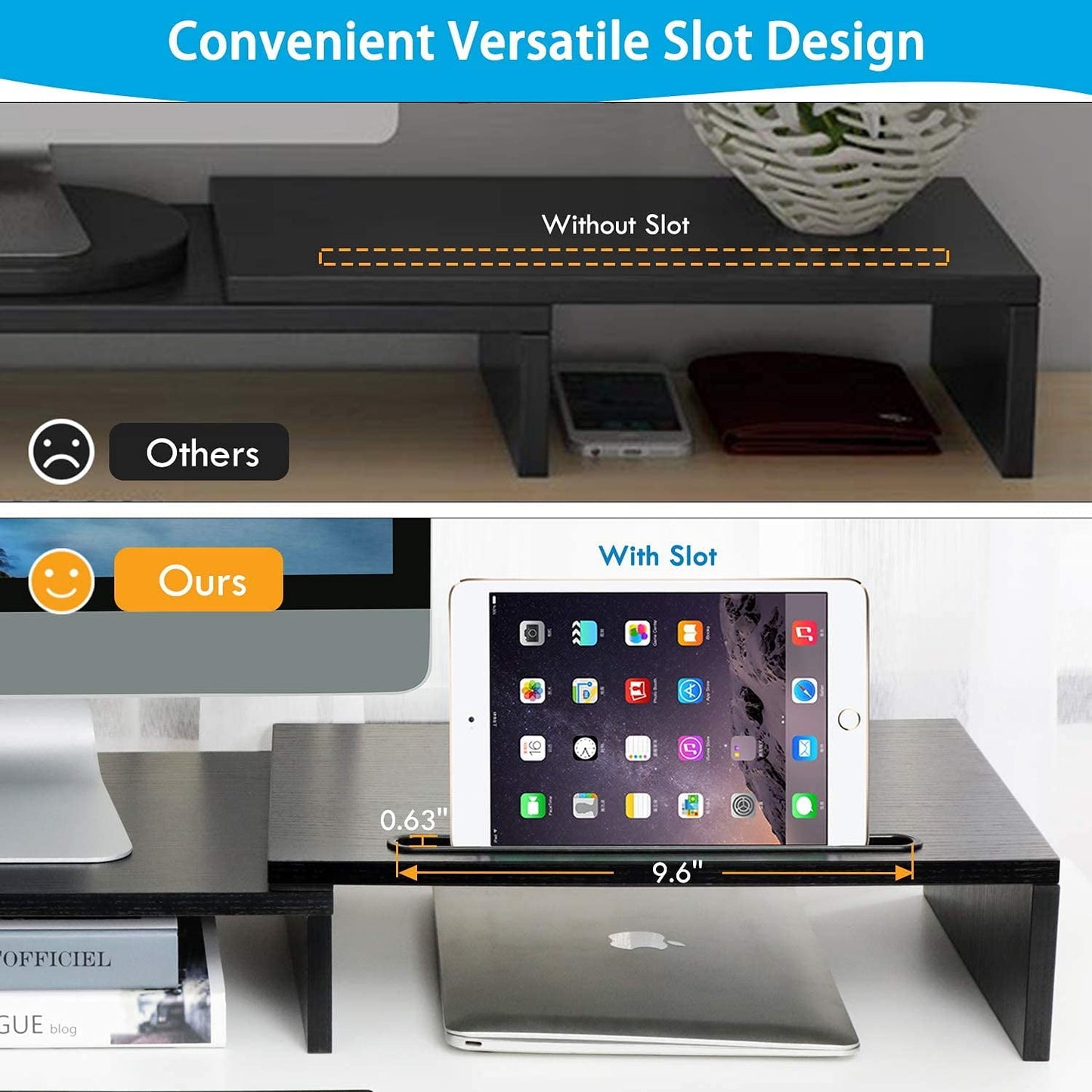 Myfurnideal Dual Monitor Stand Adjustable Monitor Stand Riser with Tablet & Cellphone Slot Computer Stand for PC, Computer, Laptop, Printer - Walmart.com