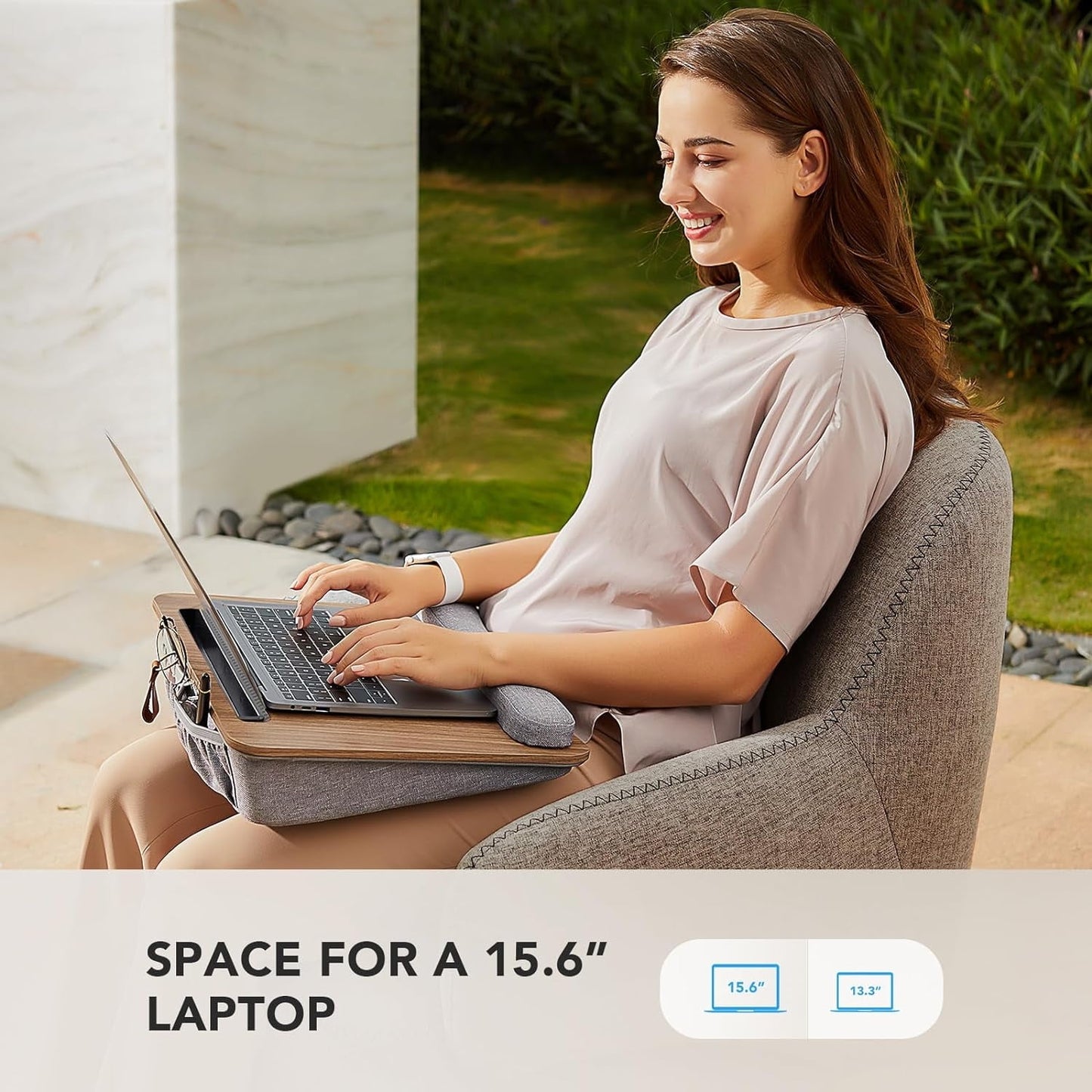 Portable Home Office Lap Desk with Pillow Cushion Fits Up To 15.6 Inch Laptops