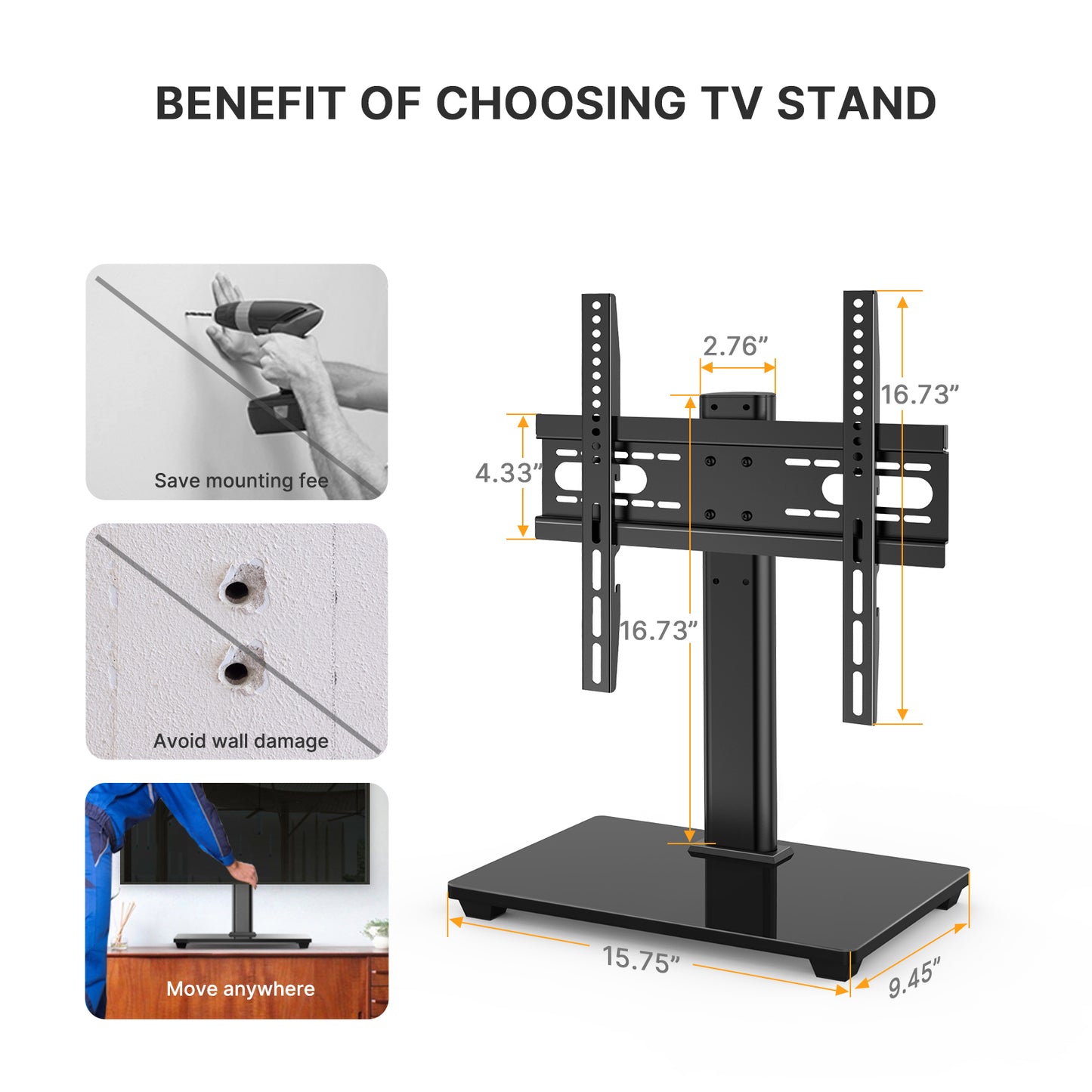 Universal TV Stand, Table Top TV Stand for 32-55 inch LCD LED TVs, Height Adjustable TV Base Stand with Tempered Glass Base Wire Management, 400x400mm