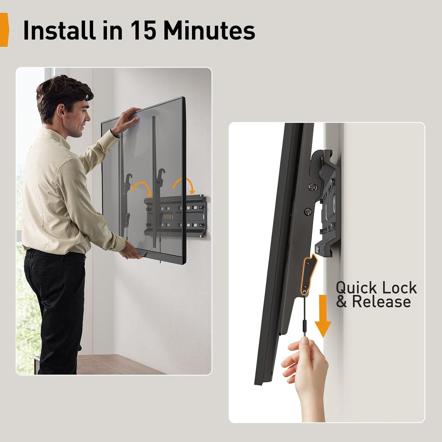 TV Wall Mount for Most 37 to 82 Inch TVs up to 45 kg, Heavy Bracket for Flat or Curved, Tilting Wall Mount TV Max. VESA 600 x 400 mm