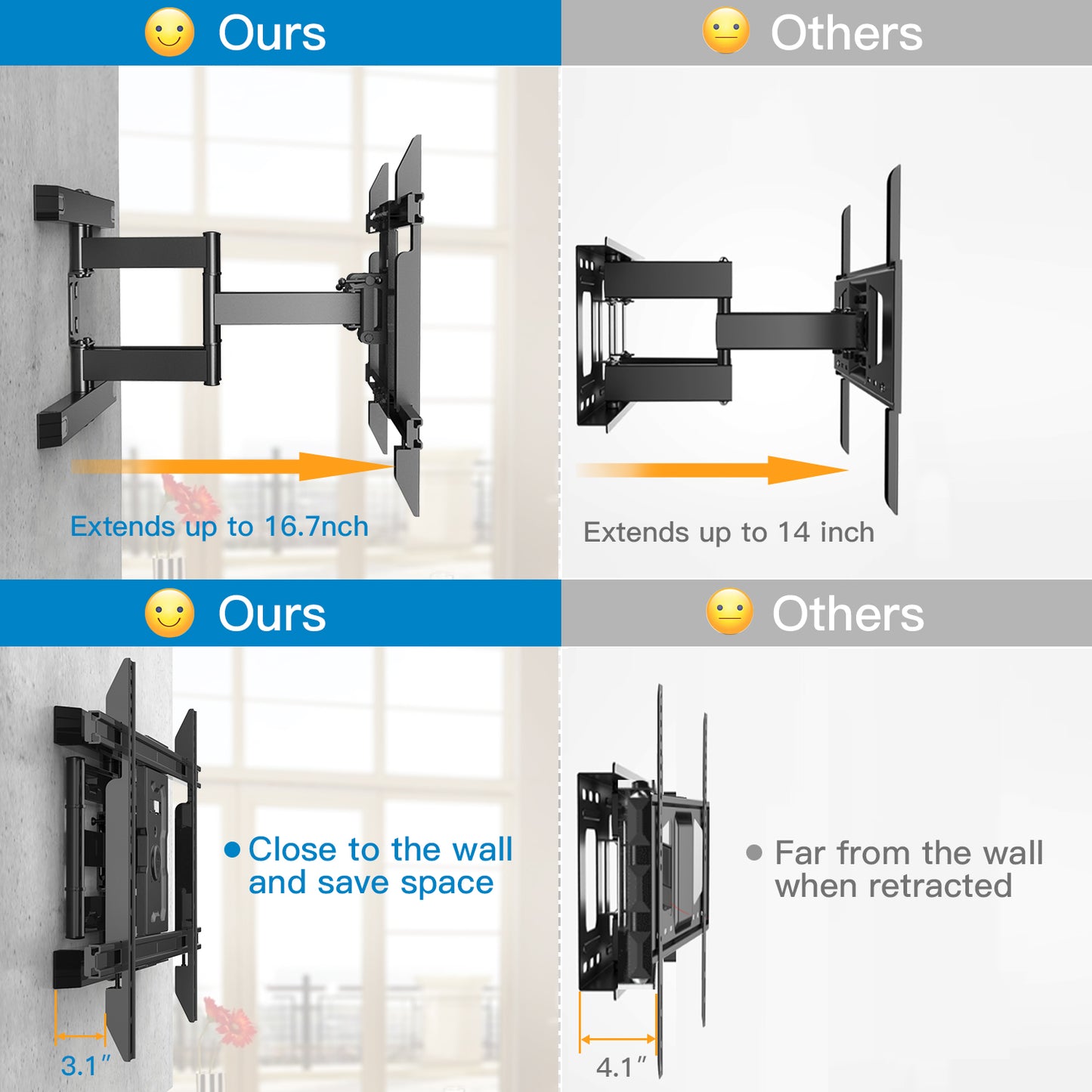 Full Motion TV Wall Mount for 37-80 Inch Flat Curved TVs, up to132 lbs