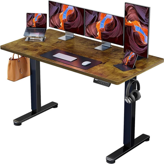 63 x 28 Inches Height Adjustable Electric Standing Desk, Sit Stand up Desk with 4 Memory Pre-setting, Brown