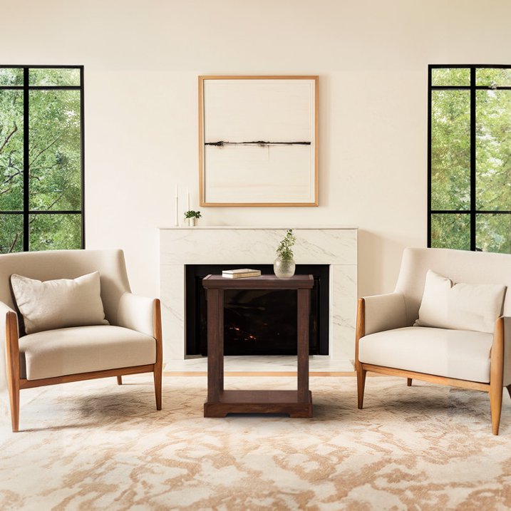 Waterproof End Table for Living Room, Easy Assembly Side Tables, Modern Bedside Nightstand, 2'' Tabletop Thickness, Vintage Brown