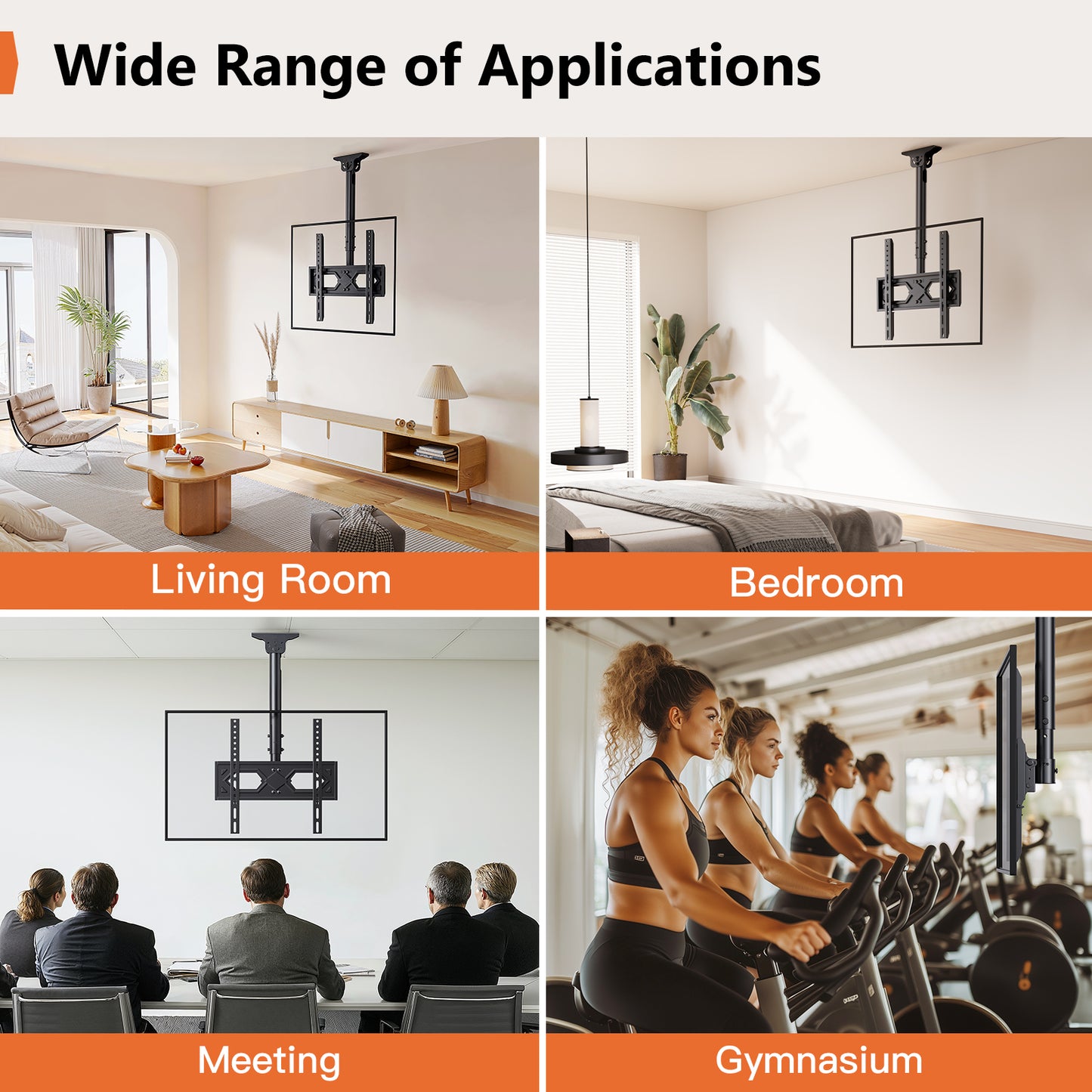 MountFTV Ceiling TV Mount for 26-65 inch TVs,Adjustable Height Full Motion Full Motion TV Mount Bracket, Holds up to 110lbs, Max 400x400mm